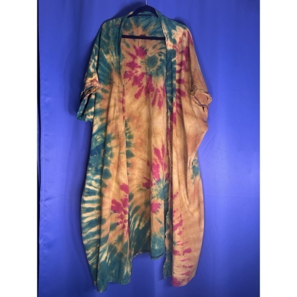 Tie Dye Robe One Size Handmade Spiral Golden Yellow Red Green‎ Long Unisex Gift
